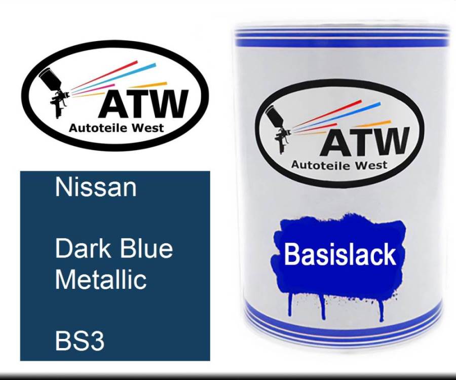 Nissan, Dark Blue Metallic, BS3: 500ml Lackdose, von ATW Autoteile West.